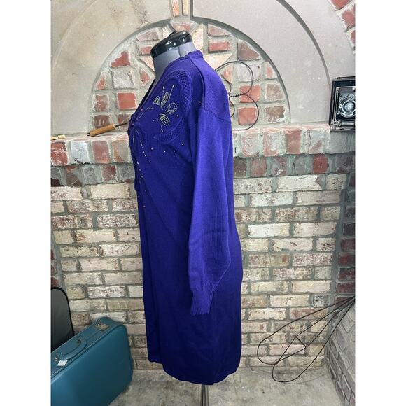 Sweater Dress beaded embellished glam 1980s shoulder pads purple - Picture 4 of 12